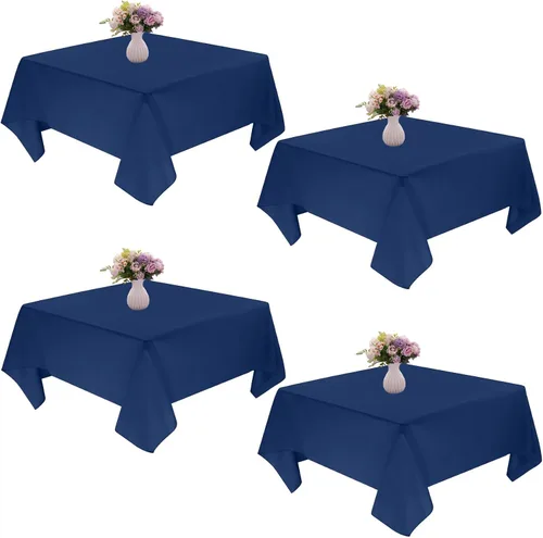 Miniatura 15 de Paquete de 4 manteles cuadrados de mesa de 52 x 52 pulgadas, mantel negro lavable a máquina, tela de poliéster, cubierta de mesa para comedor