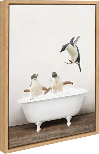 Miniatura 9 de Kate and Laurel Sylvie Penguins Playing in Rustic Bath - Lienzo enmarcado para pared por Amy Peterson Art Studio, 18 x 24 pulgadas, blanco, moderno