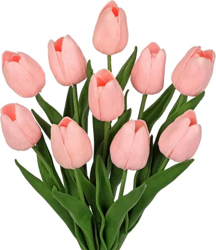 Miniatura 9 de 20 tulipanes artificiales mixcolor de tacto real, flores falsas para el día de la madre, 13.5 pulgadas, tulipanes sintéticos, flores artificiales a