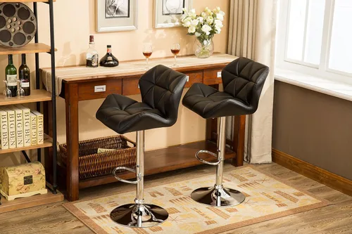 Miniatura 7 de Roundhill Furniture PC190BK Glasgow taburetes de bar con altura ajustable, Metal, Negro