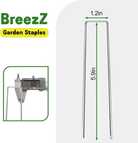 Miniatura 2 de Breezz Paquete de 25 grapas de jardín de 6 pulgadas, pines galvanizados de calibre 12, estacas de suelo de servicio pesado para barrera de malas