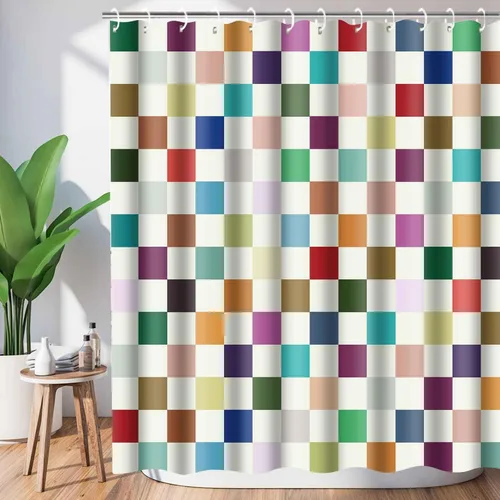 Miniatura 68 de Cortina de ducha a cuadros en blanco y negro, bonita cortina de ducha retro de tablero de ajedrez para decoración de baño, 72 x 72 pulgadas, cortina