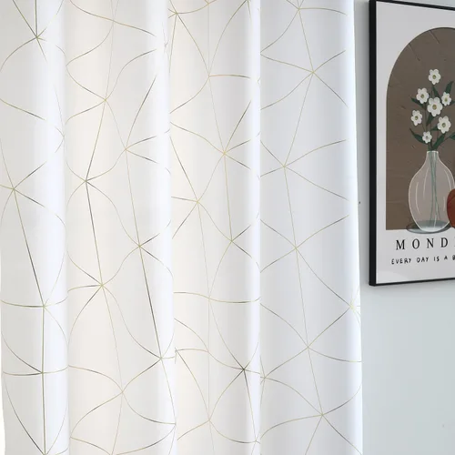 Miniatura 18 de Taisier Home Paneles de Cortinas de Ventana de Lino Dorado con Ojales Estampado de Lámina de Azulejos Geométricos Marroquíes Metálicos Cortinas