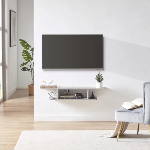 Miniatura 4 de GHC Soporte flotante para TV, centro de entretenimiento montado en la pared y estante de gabinete, consola de TV con almacenamiento, consola Gris