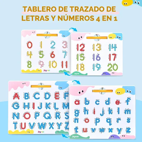 Miniatura 2 de JoyCat Juego de tableros magnéticos de letras y números para trazar, tablero doble cara de alfabeto y números para niños pequeños, práctica de ABC