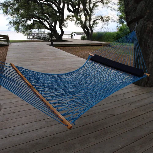 Miniatura 2 de Nags Head Hammocks Hamaca de cuerda Duracord azul Captain Coastal con cadenas de extensión gratis y ganchos para árboles, hecha a mano