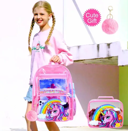 Miniatura 56 de Mochila transparente, aprobada por el estadio, para niñas y niños, mochila transparente de PVC resistente para mujeres y hombres