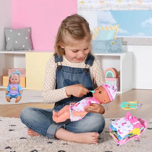 Miniatura 5 de 10 juegos para muñeca de bebé de 10-11-12 pulgadas, accesorios de muñeca recién nacida, trajes de disfraces con mochila escolar, juguete de cocina