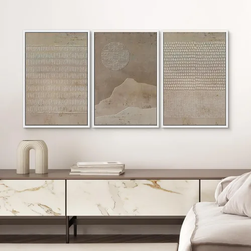 Miniatura 212 de SIGNWIN Lienzo enmarcado para pared, arte con pinceladas de flujo neutro en tonos beige abstractos, ilustraciones, arte moderno, decorativo
