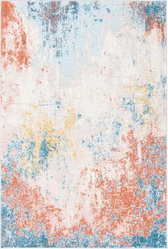 Miniatura 17 de SAFAVIEH Tulum Collection - Alfombra decorativa de 2 x 5 pies, color gris y azul, diseño abstracto moderno, no desprende pelusa y fácil de limpiar