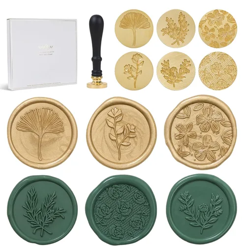 Miniatura 10 de UNIQOOO Sello de cera de romero botánico de plantas verdes para bodas, ideal para sobres de tarjetas, invitaciones, paquetes de vino, correos