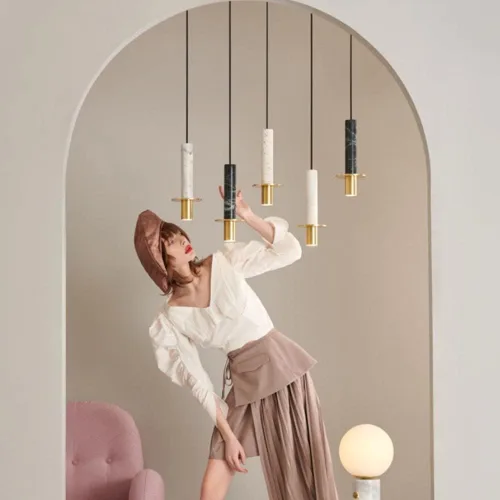 Miniatura 2 de Modernas luces colgantes LED cálidas, lámpara colgante industrial de cobre completo, lámpara colgante de cobre completo, lámpara de araña de mármol