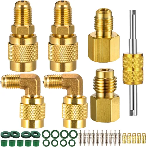 Kit de adaptador R410a de 35 piezas de mini adaptador split 45° 90° manguera de refrigerante, 5/16 pulgadas hembra 1/4 pulgadas macho, 1/2 pulgadas