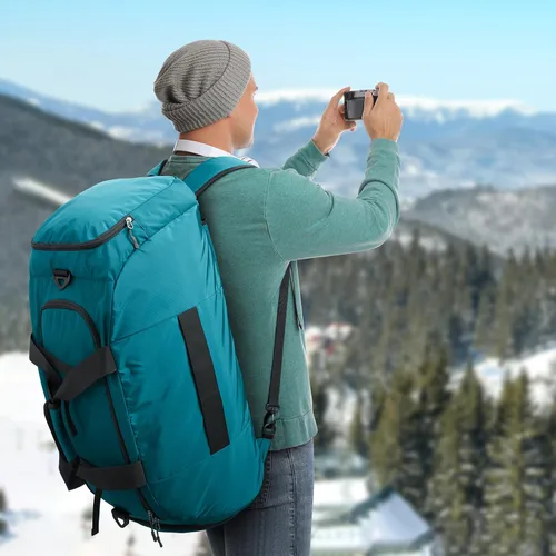 Miniatura 5 de G4Free Mochila de lona grande de 3 vías de 70L Bolsa de lona deportiva para gimnasio y compartimento para zapatos, Verde, Compacto