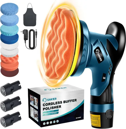 Miniatura 10 de Saker Pulidora Buffer Inalámbrica para Automóvil - Kit de Máquina Encerradora Portátil de 6 Pulgadas con 2x2000mAh Baterías y 6 Velocidades
