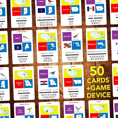 Miniatura 4 de 100 PICS Tarjetas flash de Estados Unidos y Capitales Los 50 estados y capitales para aprender Estuche divertido y funcional Tarjetas flash