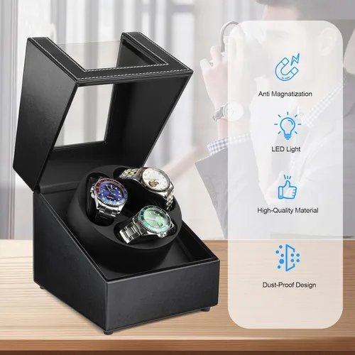 Miniatura 6 de J&T Technology Enrollador de reloj para relojes automáticos, enrollador automático de reloj con luz LED, caja de reloj giratoria con motor