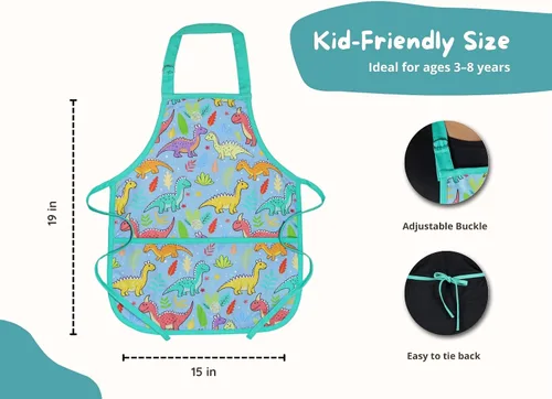 Miniatura 3 de PurpleEssences Delantal para niños con correa ajustable para el cuello y bolsillo frontal, delantal de chef para hornear y manualidades, 15 x 18