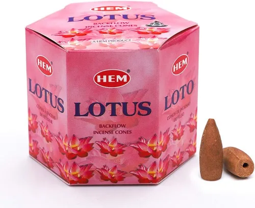 HEM Lotus Backflow - Conos de incienso marrón | Aroma de larga duración para positividad y aire puro | Hierbas puras, polvo de madera | Aromaterapia