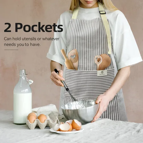 Miniatura 2 de NLUS - Paquete de 2 delantales de cocina, delantal con babero ajustable e impermeable para chef con 2 bolsillos para hombres y mujeres