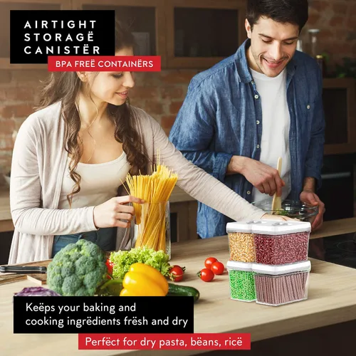 Miniatura 9 de DWËLLZA KITCHEN Recipientes herméticos de almacenamiento de alimentos con tapas blancas de 2 litros, 4 piezas de plástico transparente para 04 - 2