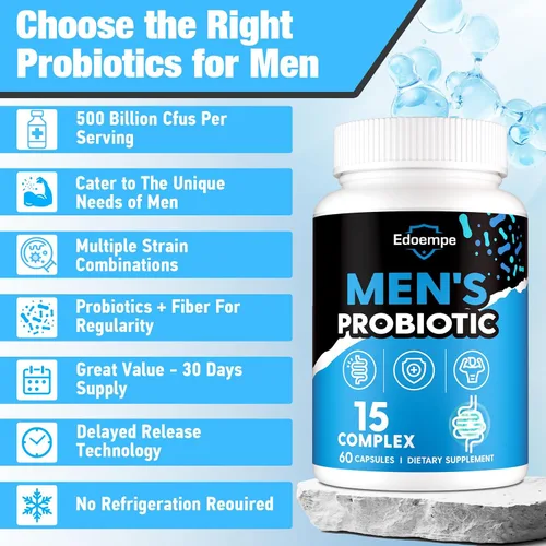 Miniatura 4 de Probióticos para hombres, 500 mil millones de UFC, 12 cepas, probióticos para hombre con arándano, goji, cúrcuma y amla, estable