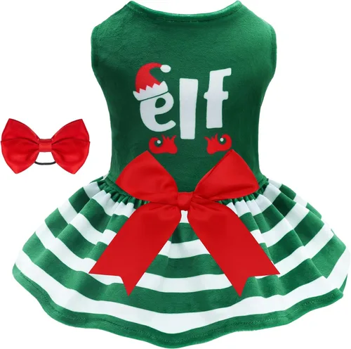 Miniatura 15 de CuteBone - Vestidos de terciopelo para perros del 4 de julio para perros pequeños, mono para mascotas, ropa para niñas, falda de cachorro con lazo
