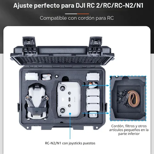 Miniatura 3 de Lykus Titan MM410 Estuche Rígido Impermeable para DJI Mini 4 Pro/Mini 3/Pro y RC2/RC/RC-N2/N1, Soporte para 7 baterías y cordón RC [ESTUCHE SÓLO]