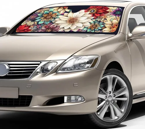 Miniatura 3 de HUGS IDEA Parasol plegable para parabrisas de automóvil, diseño de flores, bohemio, para la mayoría de los sedán, SUV, camión, parabrisas delantero