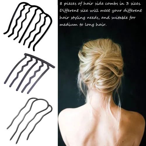 Miniatura 3 de 8 Piezas Peines Laterales para el Cabello, Clips de Horquilla de Metal, Horquillas para el Cabello para Moños, Peinados Recogidos, Palillos de Negro