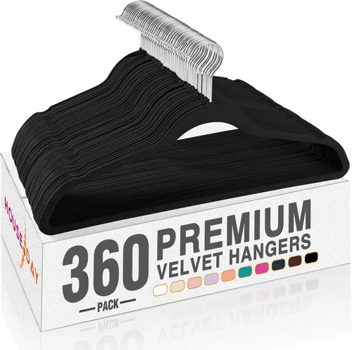 Miniatura 27 de HOUSE DAY - Perchas de terciopelo negro de 60 unidades, antideslizantes, resistentes, para abrigos, perchas premium delgadas que ahorran espacio
