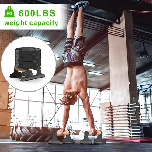 Miniatura 4 de SELEWARE Wood push up bars Parallettes bars Anti-slip Handstand Bars for Calisthenics, Fitness, Floor workouts Solid Wood with Sturdy Metal Bracket