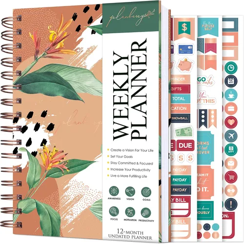 PLANBERRY Agenda semanal – Organizador de vida sin fecha y planificador de presupuesto – Gestión del tiempo, establecimiento de objetivos, lista de