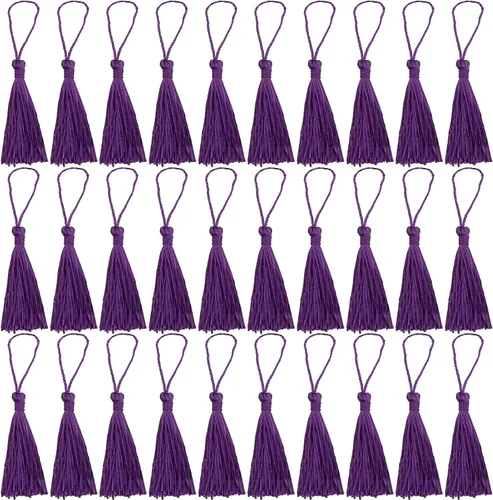 Miniatura 31 de VAPKER 30 borlas negras de 5.1 in/5 pulgadas, sedosas, hechas a mano, suaves, con lazo de cordón de 2 pulgadas para hacer joyas, proyectos