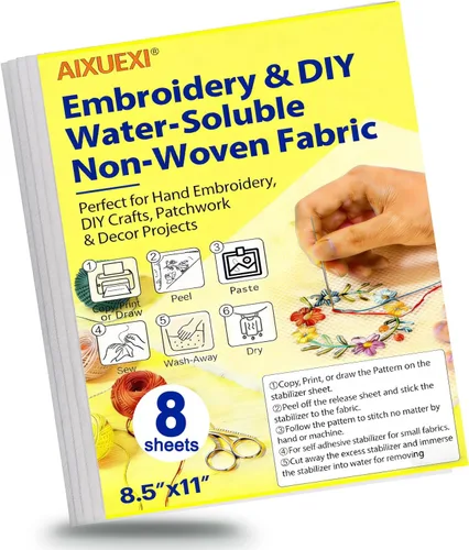 AIXUEXI - Papel de bordado soluble en agua para pegar y puntar, 8.5 x 11, paquete de 4 unidades | WATER SOLUBLE STABILIZER: Self-adhesive stick