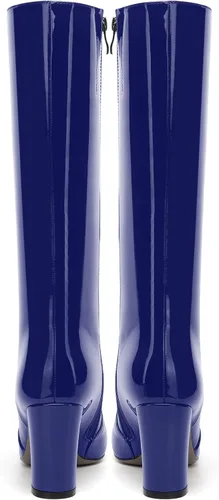Miniatura 172 de AMBELIGHT Botas altas hasta la rodilla con cremallera y puntera puntiaguda para mujer, de patente sólida, tacón alto, 3.3 pulgadas