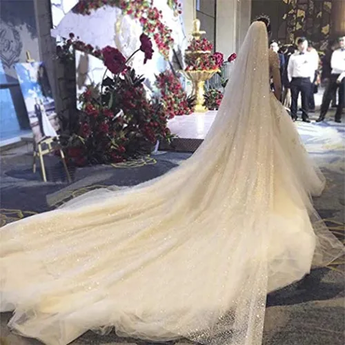 Miniatura 2 de Aukmla Sparkle Catedral velo de novia largo con purpurina velos de novia con peine para mujeres y novias