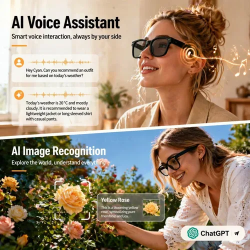 Miniatura 3 de Lentes inteligentes AI con gafas de cámara 4K de 8 MP, gafas de grabación de video 2026 1200P para mujeres y hombres, traducción en tiempo real