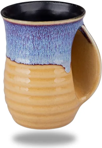 Miniatura 9 de Taza de café calentadora de manos para Navidad, taza grande de cerámica de 16 onzas, hecha a mano, regalo de cerámica con bolsillo contorneado