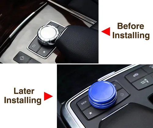 Miniatura 3 de iJDMTOY Cubierta de rueda de aluminio anodizado azul para consola central de control de mando compatible con Mercedes A B C E S CLA GLA GLK ML GL