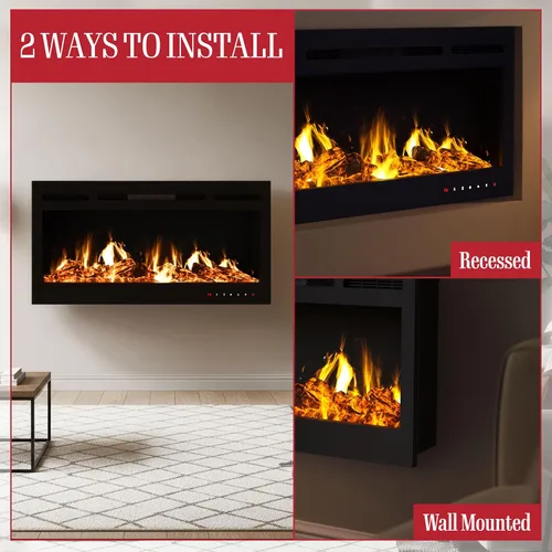 Miniatura 3 de Northwest Chimenea eléctrica montada en la pared de 36 pulgadas, calentador empotrado con ventilación frontal, control remoto, llamas LED y soportes