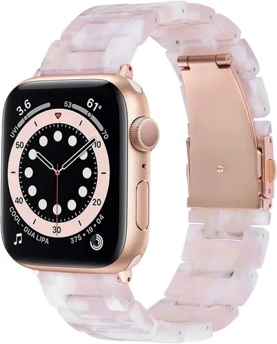 Miniatura 29 de V.R.HOPE Correa de Resina para Reloj Compatible con Apple Watch para Mujeres 38mm 40mm 41mm 42mm Oro Rosa Ligero Pulsera de Pulsera para iWatch Beige