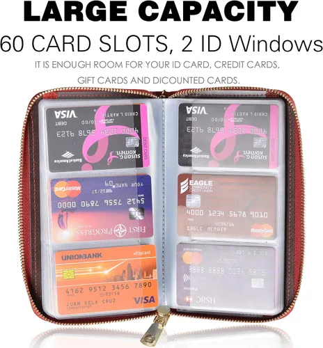 Miniatura 3 de Easyoulife - Monedero de cuero con cremallera billetera portatarjetas para mujer bloqueo RFID