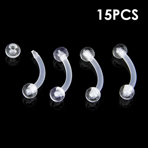 Miniatura 4 de Yolev 15 piezas de retenedores de piercing transparentes para cejas, 0.63 onzas, barra curvada invisible, anillos de ombligo de plástico, cartílago