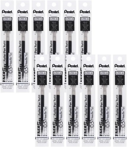 Pentel - Tinta de recarga para pluma de gel líquido EnerGel, (0.5mm), línea fina, punta de aguja, tinta negra, caja de 12 (LRN5-A)