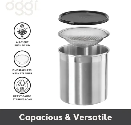 Miniatura 2 de Oggi 7324 Recipiente de acero inoxidable para aceite con filtro extraíble, 1 qt, 1 Cuarto de galón, Stainless