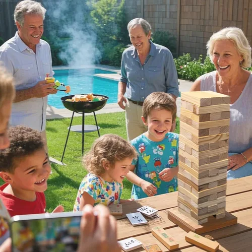 Miniatura 5 de Juego gigante de torre de caída, juegos al aire libre para niños y adultos, juego de torre de bloques de madera para patio (grande-1.87 pies)