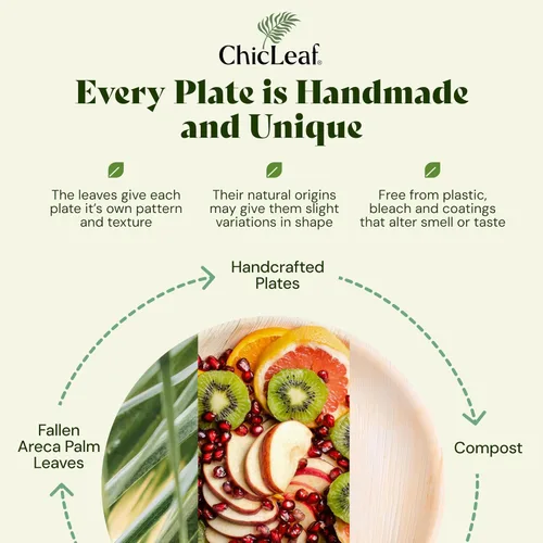 Miniatura 8 de Chic Leaf Platos Compostables de Hoja de Palma - 6" Cuadrados, Paquete de 50 - Vajilla Desechable para Comida Navideña, Platos de Aperitivo Rústicos