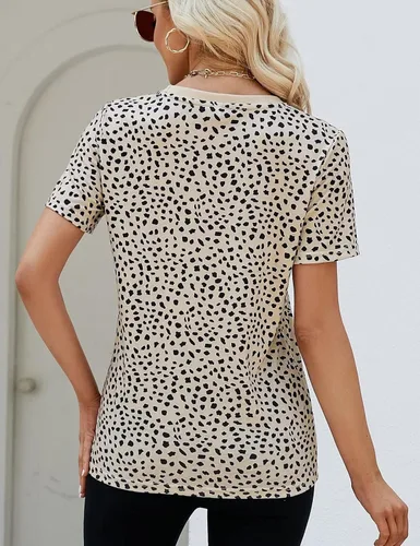 Miniatura 2 de VIMPUNEC Camisetas casuales de manga corta con estampado de leopardo de verano 2023 para mujer, lindas blusas básicas