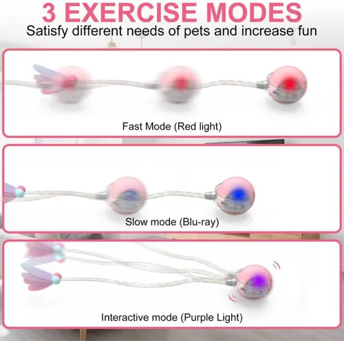 Miniatura 5 de Pelota interactiva para gatos, bolas rodantes inteligentes activas, juguetes automáticos para gatitos, con cola de malla elástica, recargable, bola